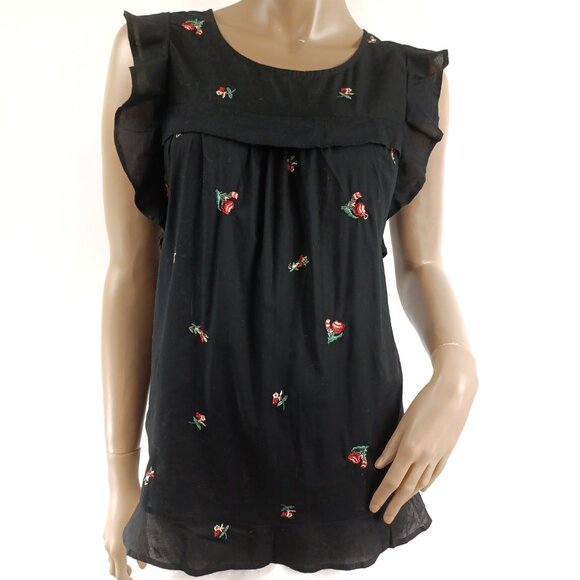 LAUREN CONRAD Sleeveless Embroidered Floral Cotton Ruffled Yoke & Arms Blouse XL - Picture 2 of 4